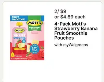 Walgreens 4-Pack Mott's Strawberry Banana Fruit Smoothie Pouches offer