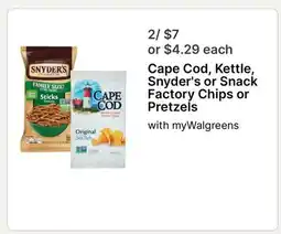 Walgreens Cape Cod, Kettle, Snyder's or Snack Factory Chips or Pretzels offer