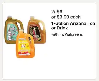 Walgreens 1-Gallon Arizona Tea or Drink offer