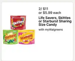 Walgreens Life Savers, Skittles or Starburst Sharing Size Candy offer