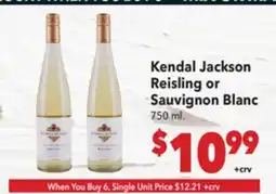 Vallarta Supermarkets Kendal Jackson Reisling or Sauvignon Blanc offer