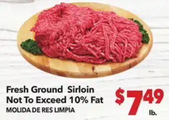 Vallarta Supermarkets Fresh Ground Sirloin Not To Exceed 10% Fat / MOLIDA DE RES LIMPIA offer