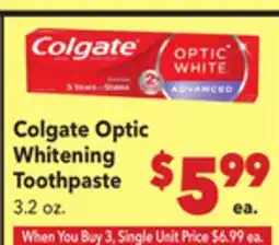 Vallarta Supermarkets Colgate Optic Whitening Toothpaste offer