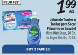 El Super Palmolive or Suavitel Ultra Dish Soap, 20 Oz. or Dryer Sheets, 70 Ct offer