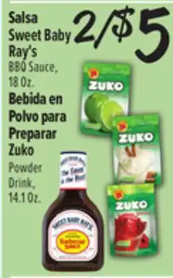 El Super Sweet Baby Ray's BBQ Sauce, 18 Oz. Zuko Powder Drink, 14.1 Oz offer