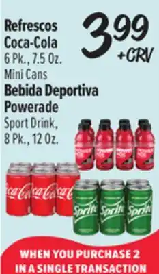 El Super Coca-Cola 6 Pk., 7.5Oz. Mini Cans or Powerade Sport Drink,8 Pk., 12Oz offer
