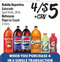 El Super Gatorade Sport Drink, 28Oz. or Pepsi or Crush 2 Liters offer
