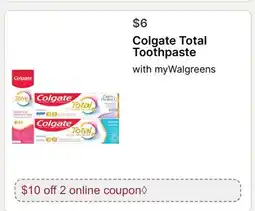 Walgreens Colgate Total Toothpaste offer