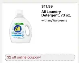 Walgreens All Laundry Detergent, 73 oz offer
