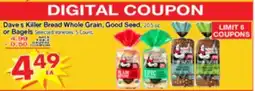 Superior Grocers Dave's Killer Bread Whole Grain, Good Seed, 20.5 oz or Bagels offer