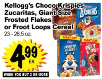 Superior Grocers Kellogg's Choco Krispies, Zucaritas, Giant Size Frosted Flakes or Froot Loops Cereal offer