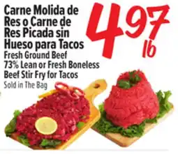 El Super Fresh Fresh Ground Beef 73% Lean or Fresh Boneless Beef Stir Fry for Tacos offer