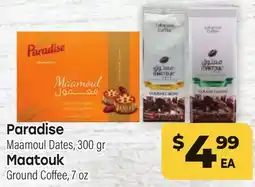 Tony’s Fresh Market Paradise Maamoul Dates, 300 gr Maatouk Ground Coffee, 7 oz offer