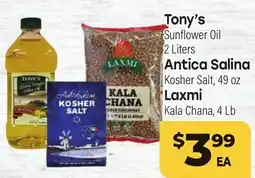 Tony’s Fresh Market Tony's Sunflower Oil, 2 Liters Antica Salina Kosher Salt, 49 oz Laxmi Kala Chana, 4 Lb offer