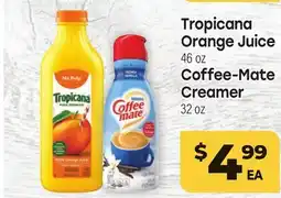 Tony’s Fresh Market Tropicana Orange Juice 46 Oz Coffee-Mate Creamer 32 Oz offer