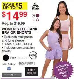 Dunham's Sports WOMEN'S TEE, TANK, BRA OR SHORTS offer