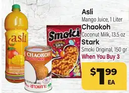 Tony’s Fresh Market Asli Mango Juice, 1 Liter Chaokoh Coconut Milk, 13.5 oz Stark Smoki Original, 150 gr offer