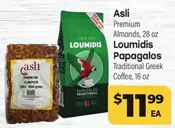 Tony’s Fresh Market Asli Premium Almonds, 28 oz Loumidis Papagalos Traditional Greek Coffee, 16 oz offer