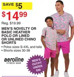 Dunham's Sports MEN'S NOVELTY OR BASIC HEATHER POLO OR LINED OR UNLINE CHINO SHORTS offer