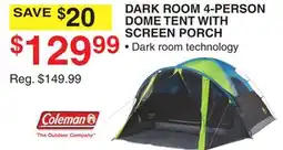 Dunham's Sports DARK ROOM 4-PERSON DOME TENT WITH SCREEN PORCH offer