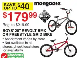 Dunham's Sports BOYS' 20 REVOLT BMX OR FREESTYLE GRID BIKE offer