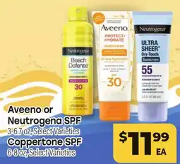 Tony’s Fresh Market Aveeno or Neutrogena SPF 3-6.7 oz or Coppertone SPF 6-8oz offer
