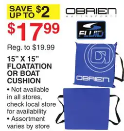 Dunham's Sports 15 X 15 FLOATATION OR BOAT CUSHION offer