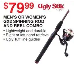 Dunham's Sports MEN'S OR WOMEN'S UGLY STIK GX2 SPINNING ROD AND REEL COMBO offer