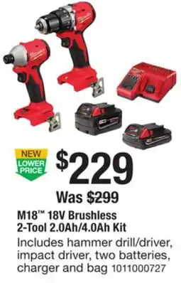The Home Depot M18 18V Brushless 2-Tool 2.0Ah/4.0Ah Kit offer
