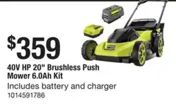 The Home Depot RYOBI 40V HP 20 Brushless Push Mower 6.0Ah Kit offer