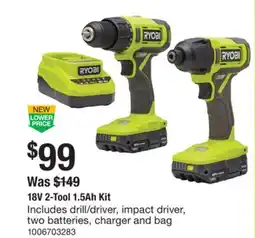The Home Depot RYOBI 18V 2-Tool 1.5Ah Kit offer