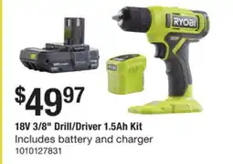 The Home Depot RYOBI 18V 3/8 Drill/Driver 1.5Ah Kit offer