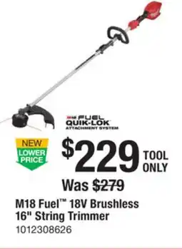 The Home Depot MILWAUKEE QUIK-LOK ATTACHMENT SYSTEM M18 Fuel 18V Brushless 16 String Trimmer offer
