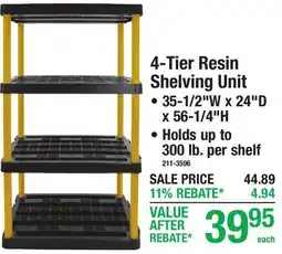 Menards 4-Tier Resin Shelving Unit offer
