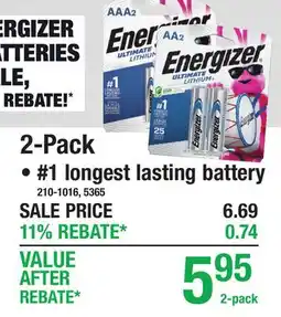 Menards 2-Pack STOCK ENERGIZER LITHIUM BATTERIES offer