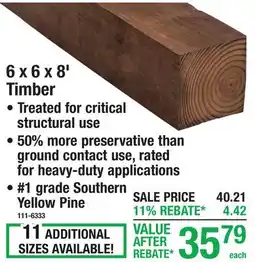Menards 6 x 6 x 8' Timber PREFINISHED CEDARTONE PREMIUM PRESSURE TREATED offer