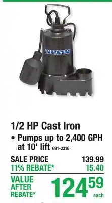 Menards 1/2 HP Cast Iron offer