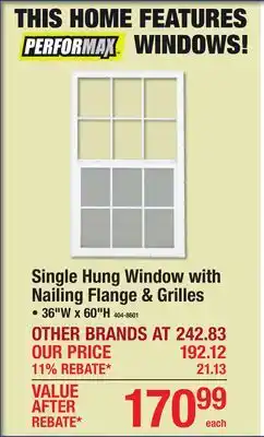 Menards Single Hung Window with Nailing Flange & Grilles offer