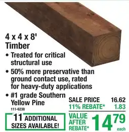Menards 4 x 4 x 8' Timber Prefinished CedarTone Premium Pressure Treated offer