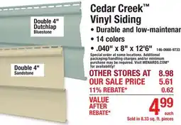 Menards Cedar Creek Vinyl Siding offer