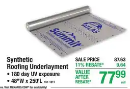 Menards Synthetic Roofing Underlayment offer