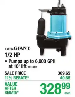 Menards LITTLE GIANT 1/2 HP SUBMERSIBLE CAST IRON SEWAGE PUMPS offer