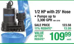 Menards 1/2 HP with 25' Hose Pumps up to 3,300 GPH offer
