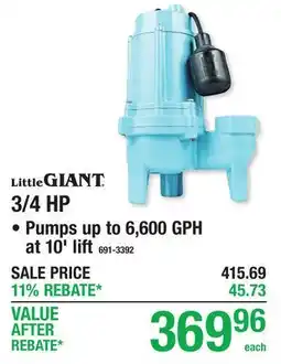 Menards Little Giant 3/4 HP SUBMERSIBLE CAST IRON SEWAGE PUMPS offer