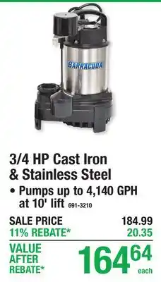Menards 3/4 HP Cast Iron & Stainless Steel Submersible Sump Pump offer