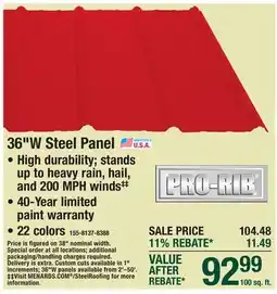 Menards PRO-RIB 36W Steel Panel offer