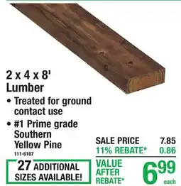 Menards 2 x 4 x 8' Lumber PREFINISHED CEDARTONE PREMIUM PRESSURE TREATED offer