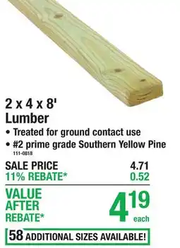 Menards AC2 2 x 4 x 8' Lumber PRESSURE TREATED offer