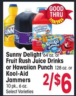 Jewel-Osco Sunny Delight 64 oz. or Fruit Rush Juice Drinks or Hawaiian Punch 128 oz. or Kool-Aid Jammers offer