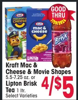 Jewel-Osco Kraft Mac & Cheese & Movie Shapes 5.5-7.25 oz. or Lipton Brisk Tea 1 ltr offer